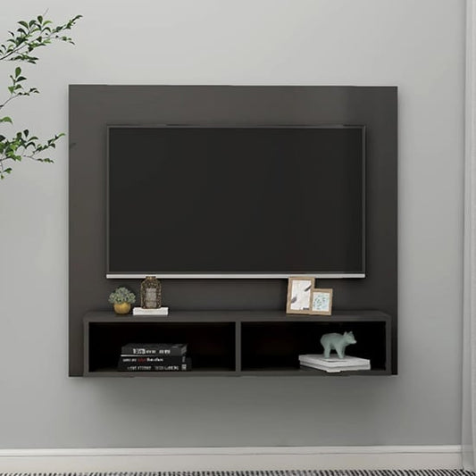 Modern Grey High Gloss Wall TV Unit with Open Compartments