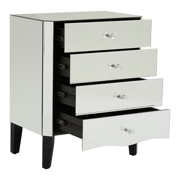 Dingolay Mirrored Glass Chest Of 4 Drawers In Silver