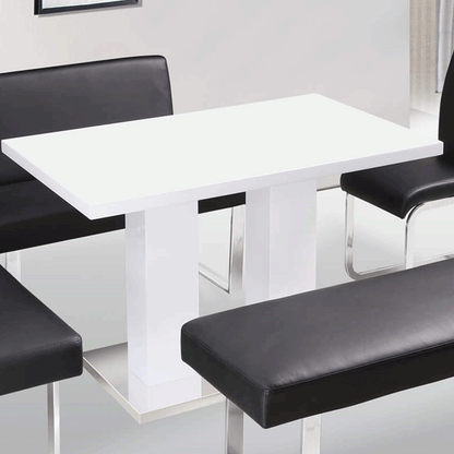 Guildford 4-Piece White High Gloss Dining Set with PU Chairs, Benches & Chrome Base