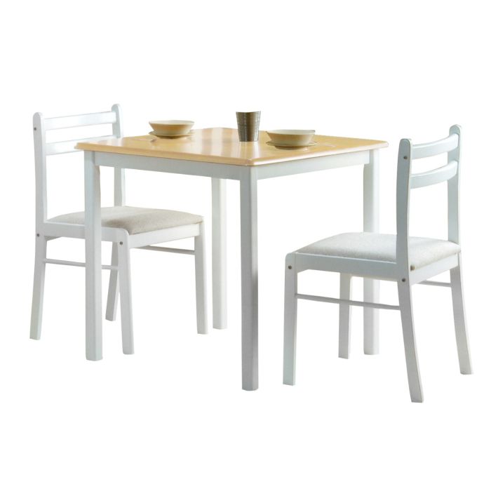 Charming Gretna White Solid Rubberwood Dining Set with 2 Elegant Chairs - Square Design