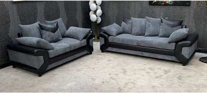 Monty Metropolis Dino Fabric Sofa Set - 3 Seater and 2 Seater in Black and Grey with Hardwood Frame