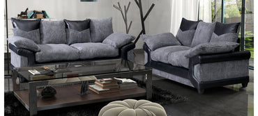 Monty Metropolis Dino Fabric Sofa Set - 3 Seater and 2 Seater in Black and Grey with Hardwood Frame