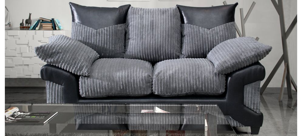 Monty Metropolis Dino Fabric Sofa Set - 3 Seater and 2 Seater in Black and Grey with Hardwood Frame