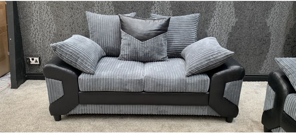 Monty Metropolis Dino Fabric Sofa Set - 3 Seater and 2 Seater in Black and Grey with Hardwood Frame