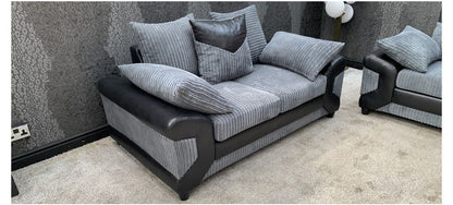 Monty Metropolis Dino Fabric Sofa Set - 3 Seater and 2 Seater in Black and Grey with Hardwood Frame