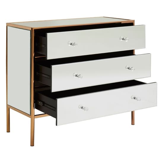 Dombay Mirrored Glass Chest Of 3 Drawers In Rose Gold