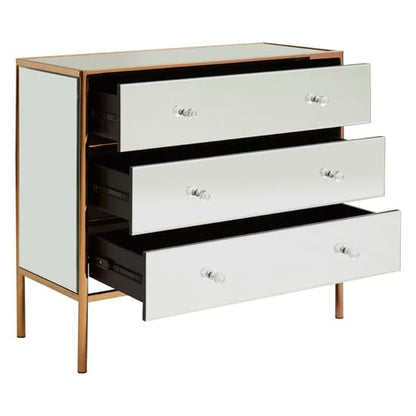 Modern Rose Gold Mirrored Chest of 3 Drawers for Bedroom Storage