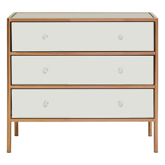 Modern Rose Gold Mirrored Chest of 3 Drawers for Bedroom Storage