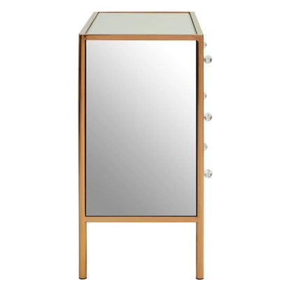 Dombay Mirrored Glass Chest Of 3 Drawers In Rose Gold