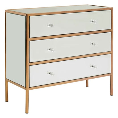 Modern Rose Gold Mirrored Chest of 3 Drawers for Bedroom Storage