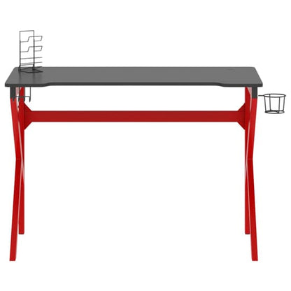 FURCO Dothan Black and Red Gaming Desk with K-Shape Legs and Accessories