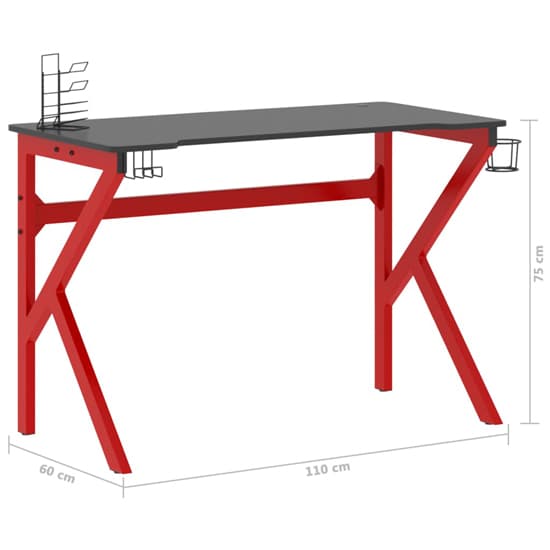 FURCO Dothan Black and Red Gaming Desk with K-Shape Legs and Accessories