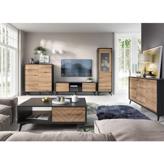 Douala Wooden Sideboard Large With 3 Doors In Evoke Oak