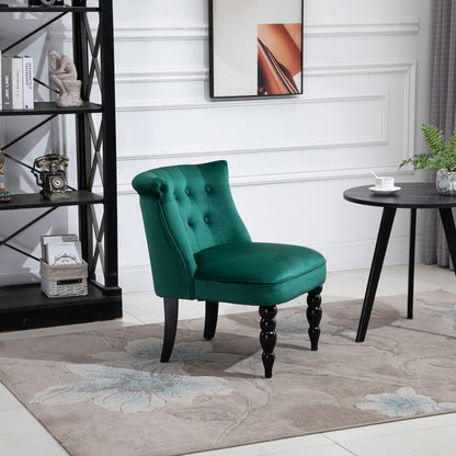 HOMCOM elvet-Feel Wingback Accent Chair, with Wooden Legs - Green