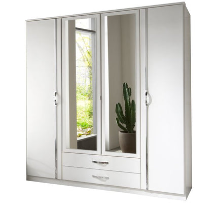 Dewi White 4 Door 2 Drawer Mirrored Wardrobe | Contemporary Storage