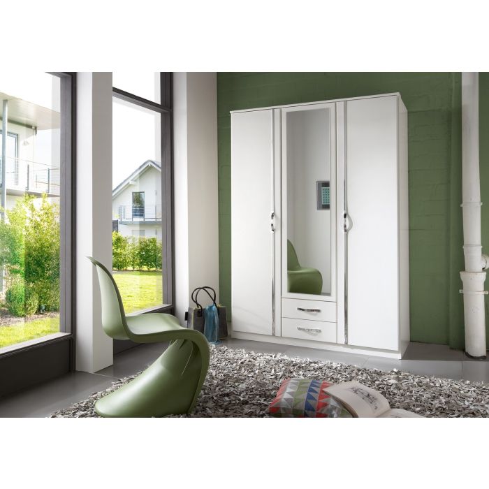 Dewi 3 Door 2 Drawer Mirrored Wardrobe in White | Bright & Functional | Furco