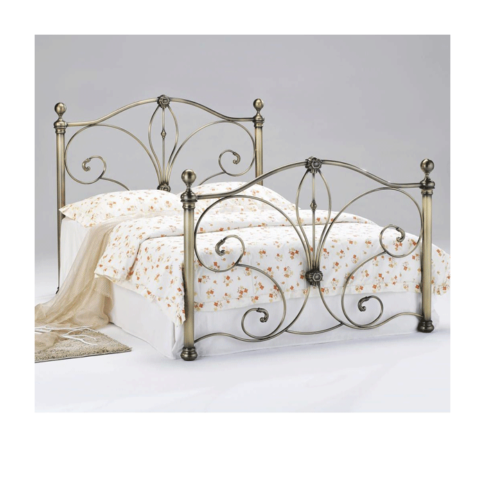 Ballymena Stylish Headboard Metal Bed Frame in Antique Brass Finish - Double Bed