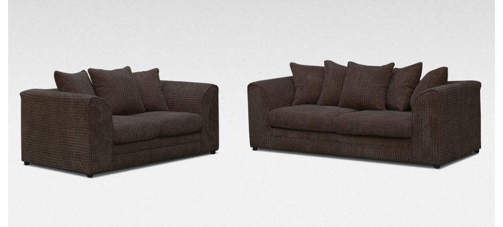 Chocolate Jumbo Cord 3+2 Seater Sofa Set with Hardwood Frame