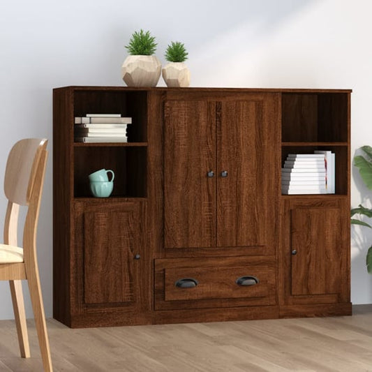 Dylan Brown Oak Highboard with 4 Doors and 2 Drawers for Living Room Storage