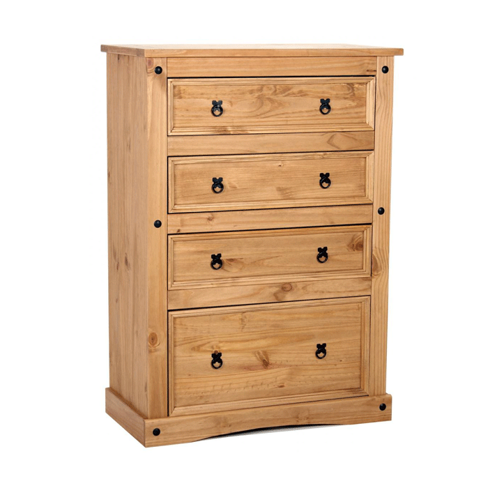 Waltham Distressed Solid Waxed Light Pine 4 Drawer Wide Chest - Natural