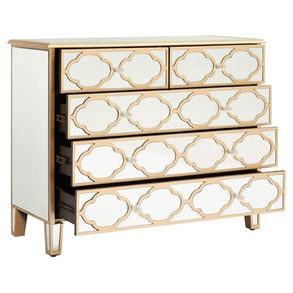 Dziban Mirrored Glass Chest Of 5 Drawers In Gold