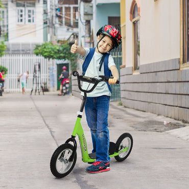 HOMCOM een Kids Stunt Scooter w/ Adjustable Handlebar, 12 Inch Rubber Tyres, Dual Brakes, Green