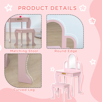 HOMCOM ids Dressing Table Set, with Mirror and Drawer - Pink