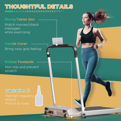 HOMCOM -10kmh Folding Treadmill, Electric Running machine, with Wheels, Safety Button, LCD Monitor, Phone Holder