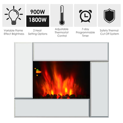 HOMCOM all Mount Electric Fireplace Heater, Flame Effect,Tempered Glass-Silver