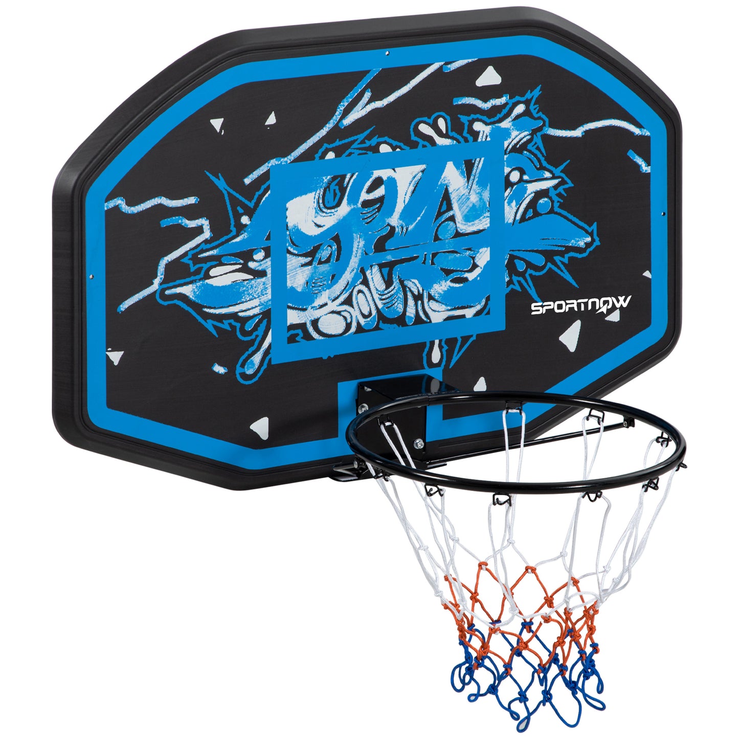 SPORTNOW Wall Mounted Basketball Hoop, Mini Basketball Hoop and Backboard Set for Teenagers and Adults, Outdoors and Indoors Door and Wall Use, Blue and White