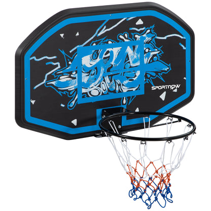 SPORTNOW Wall Mounted Basketball Hoop, Mini Basketball Hoop and Backboard Set for Teenagers and Adults, Outdoors and Indoors Door and Wall Use, Blue and White