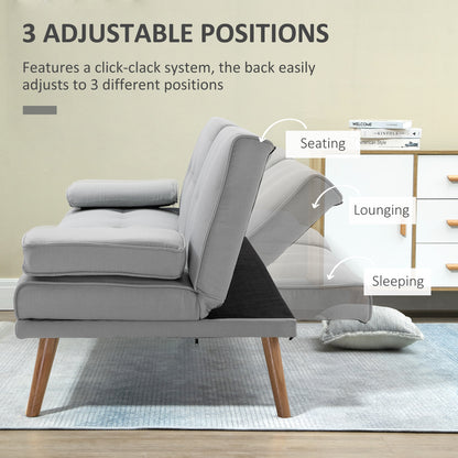 HOMCOM Sofabed, Fabric 3 Seater Click Clack Sofabed with 2 Cup Holders, Convertible Bed Settee, Futon Sofa with Removable Armrest, for Living Room, Spare Room, Bed Room, Guest Room, Grey