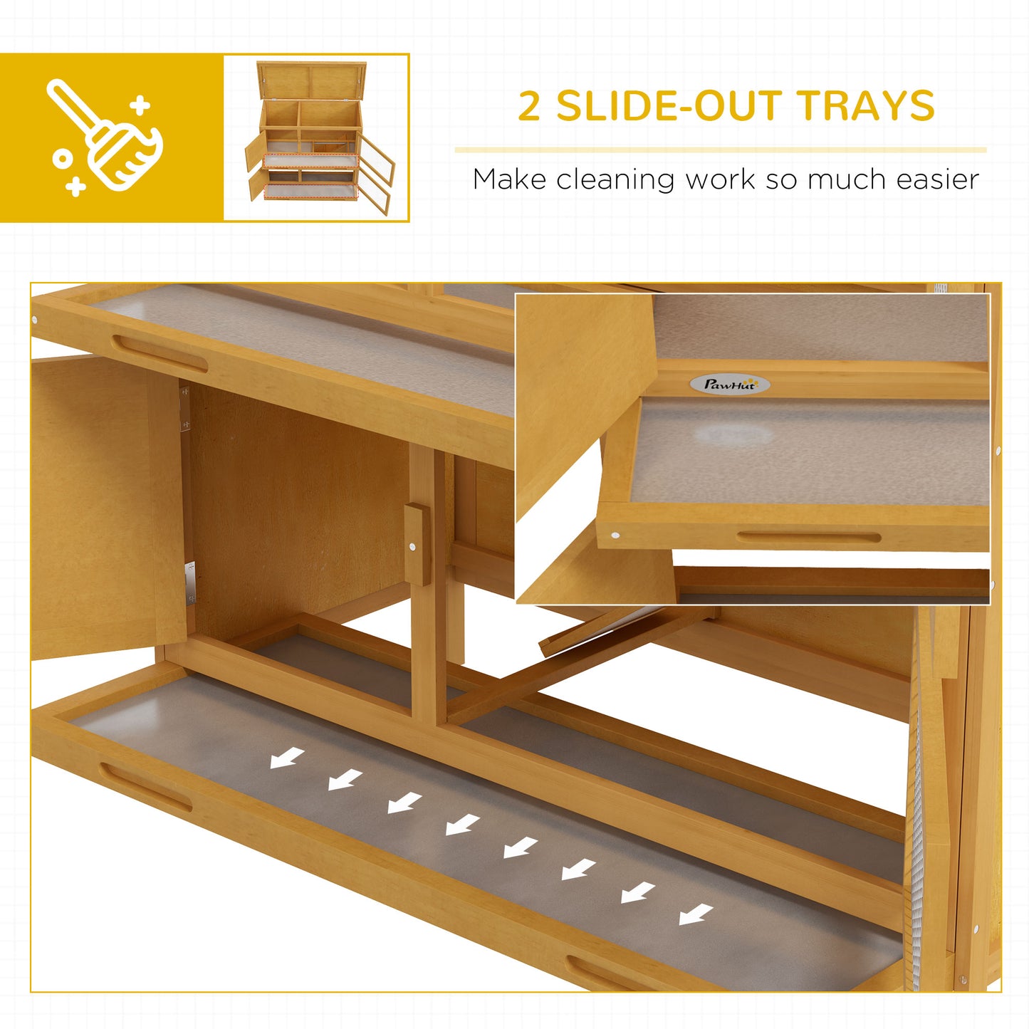 PawHut Double Decker Rabbit Hutch 2 Tier Guinea Pig House Pet Cage Outdoor with Sliding-out Tray, 100 x 47 x 91cm, Yellow