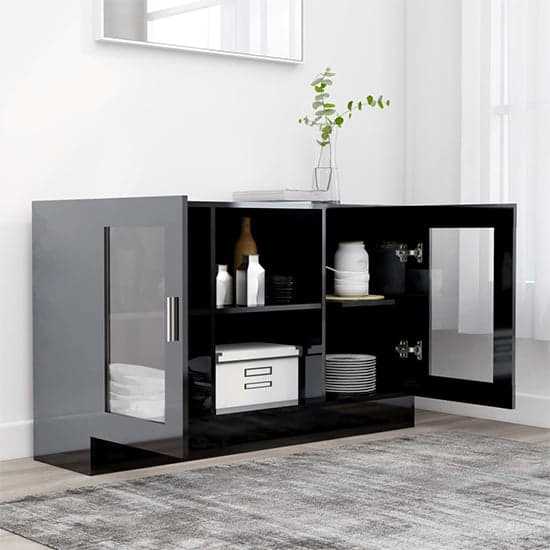 Ebru High Gloss Display Cabinet With 2 Doors In Black