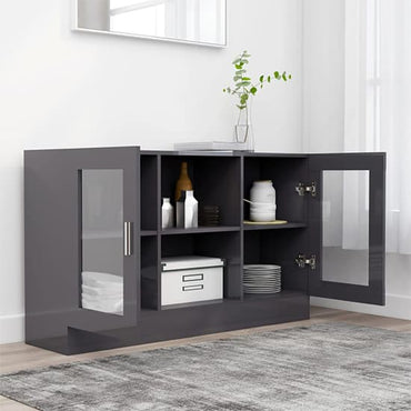 Ebru High Gloss Display Cabinet With 2 Doors In Grey