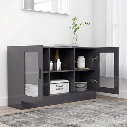 Ebru High Gloss Display Cabinet With 2 Doors In Grey