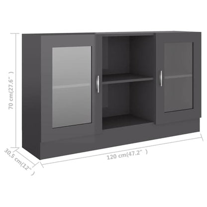 Ebru High Gloss Display Cabinet With 2 Doors In Grey