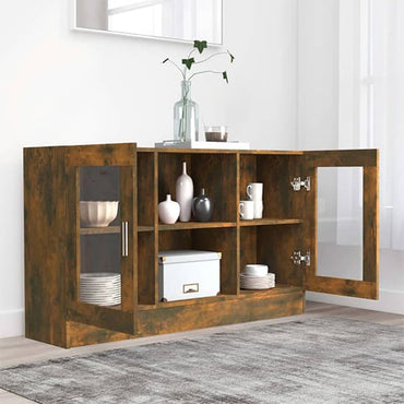 Ebru Wooden Display Cabinet With 2 Doors In Smoked Oak