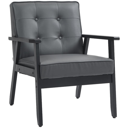 HOMCOM etro-Style Accent Chair, with Faux Leather Seat - Grey