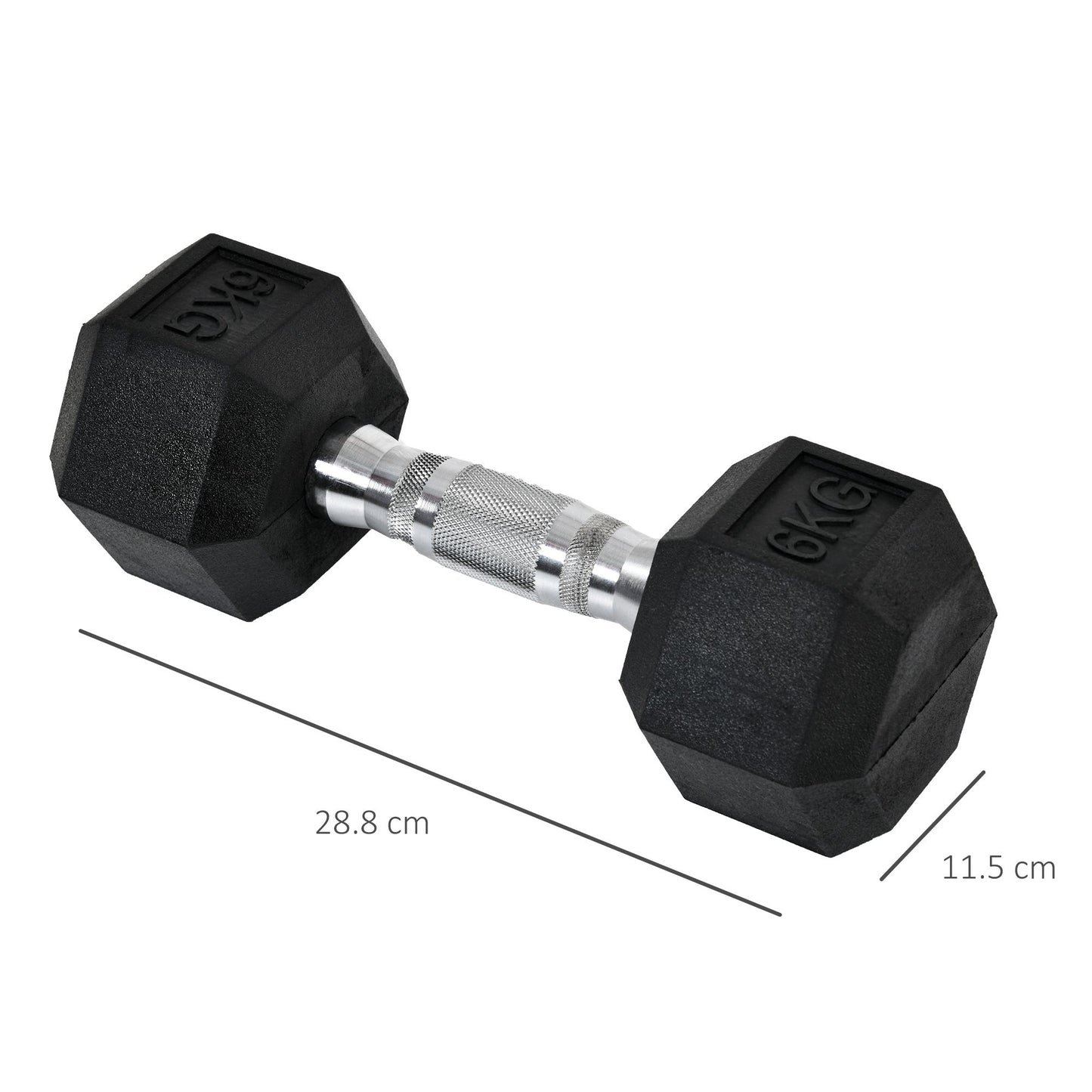 HOMCOM x6kg Hex Dumbbells Set Rubber Dumbbells Weight Lifting Equipment Fitness Home Gym