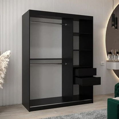 Eden Mirrored Wardrobe Sliding 2 Doors 150cm In Black