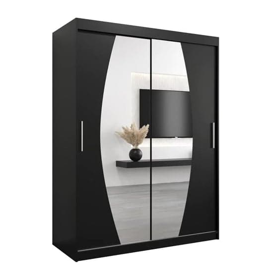 Eden Mirrored Wardrobe Sliding 2 Doors 150cm In Black