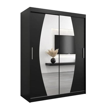 Black 150cm Sliding Door Mirrored Wardrobe with Shelves and Rails