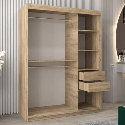 150cm Sonoma Oak Mirrored Sliding Wardrobe with Organized Interior and Modern Design