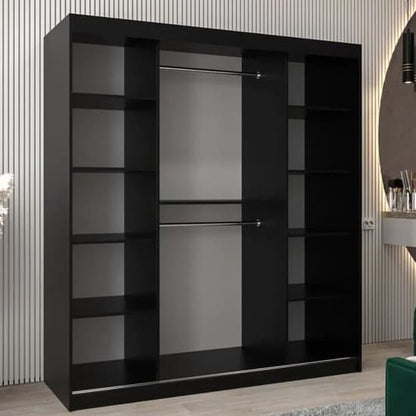 Eden Mirrored Wardrobe Sliding 2 Doors 180cm In Black