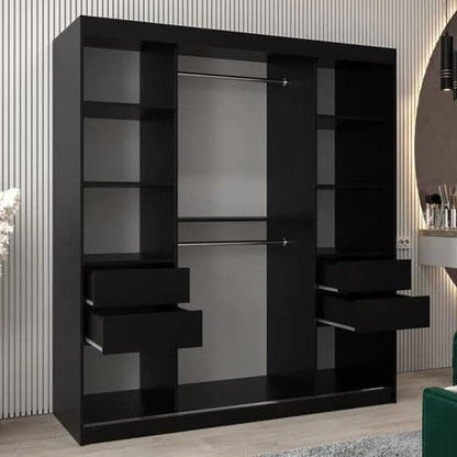 Eden Mirrored Wardrobe Sliding 2 Doors 180cm In Black