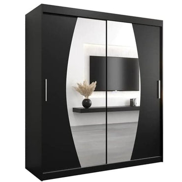 Black 180cm Eden Mirrored Sliding Door Wardrobe with Shelves and Hanging Rails