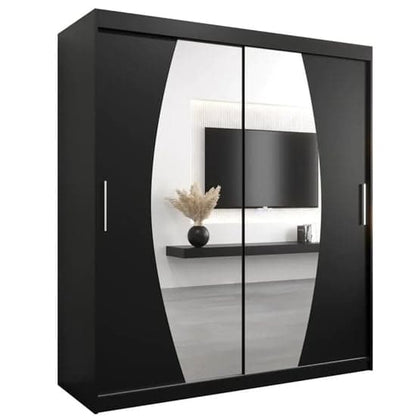 Eden Mirrored Wardrobe Sliding 2 Doors 180cm In Black