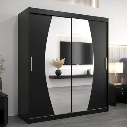 Eden Mirrored Wardrobe Sliding 2 Doors 180cm In Black