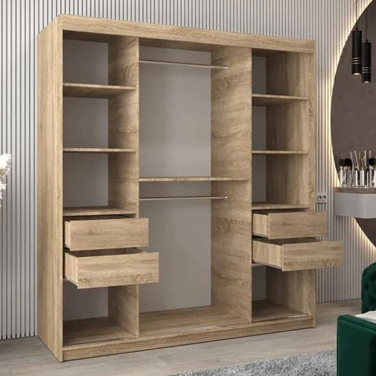 Eden 180cm Sonoma Oak Sliding Mirror Wardrobe with 2 Doors and Ample Storage